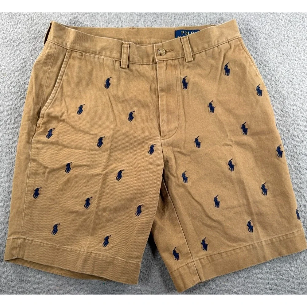 Polo Ralph Lauren Chino Shorts Mens 29 All Over Pony logo Khaki Classic Fit